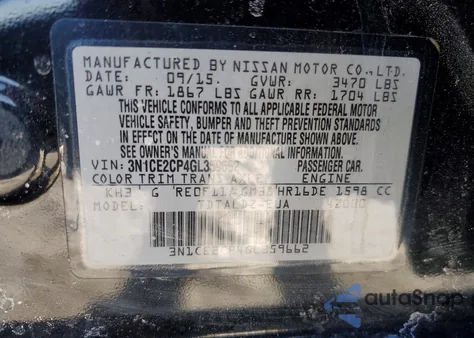 2016 Nissan Versa Note S из США, поврежденный, VIN 3N1CE2CP4GL359662